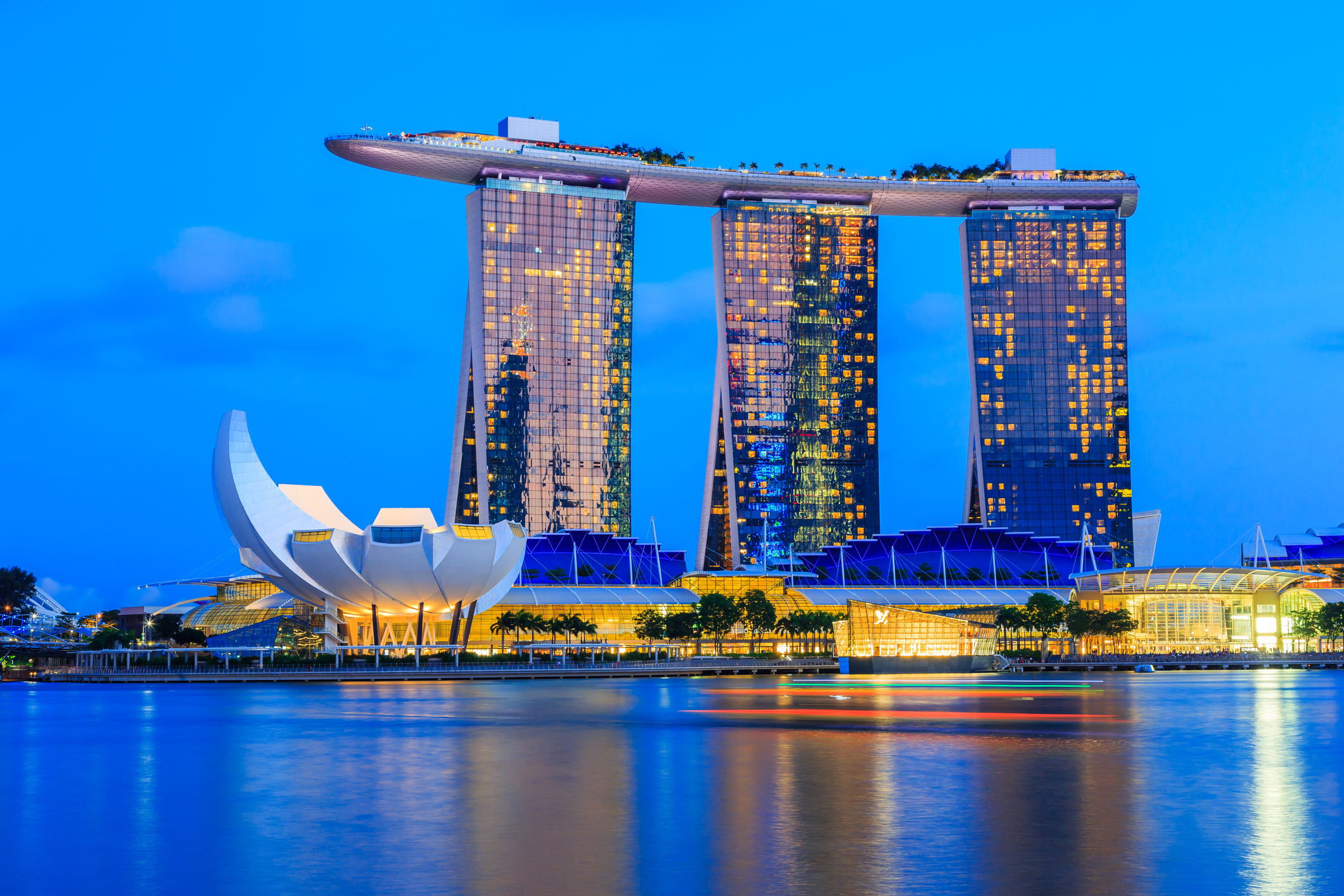 Singapore City, Singapore - January 6, 2016 Marina Bay Sands casino at twilight.